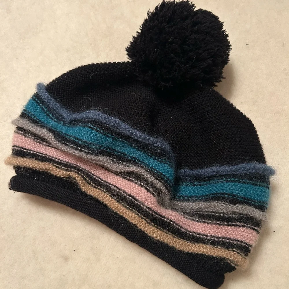 Sonia Rykiel Black and Multicolor Striped Kids Beanie